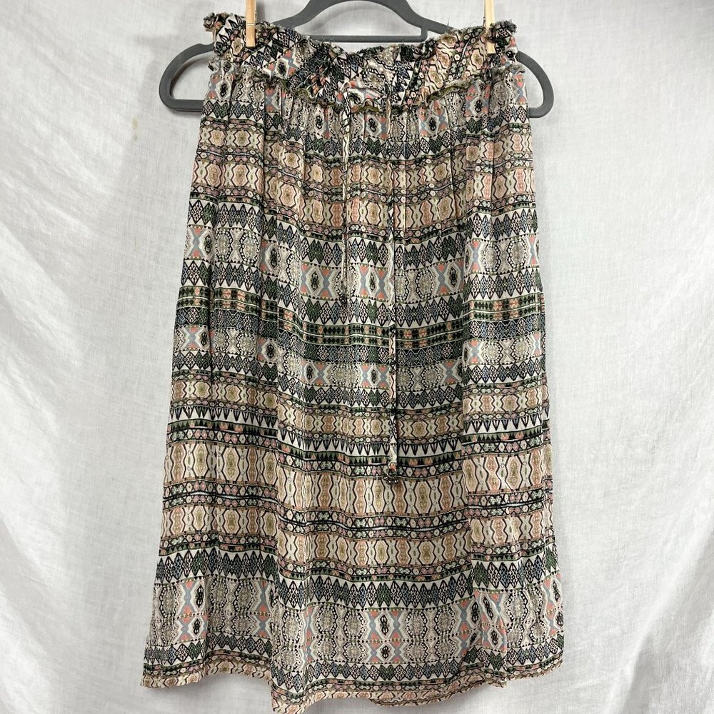 Gypsy 05 Silk Gypsy‎ Midi Skirt Womens S/M Pockets Bohemian Neutral Southwestern